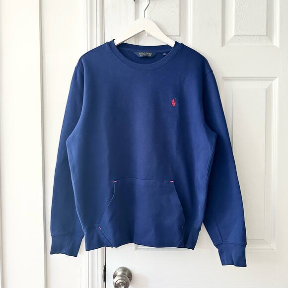 Polo Golf Ralph Lauren Cobalt Blue Red Stitch Trim Kangaroo Pocket Sweatshirt M - Picture 1 of 9
